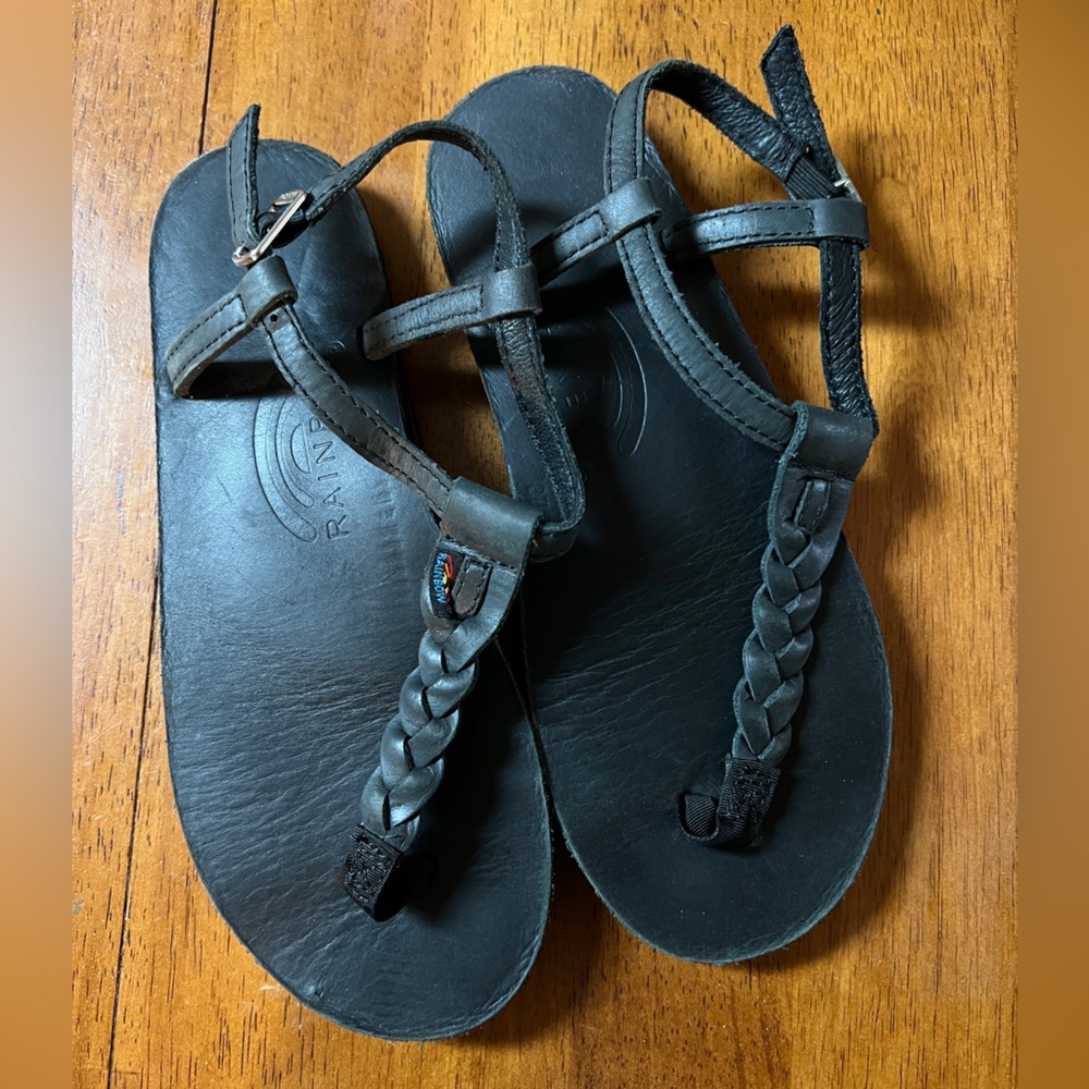 black leather rainbow sandals